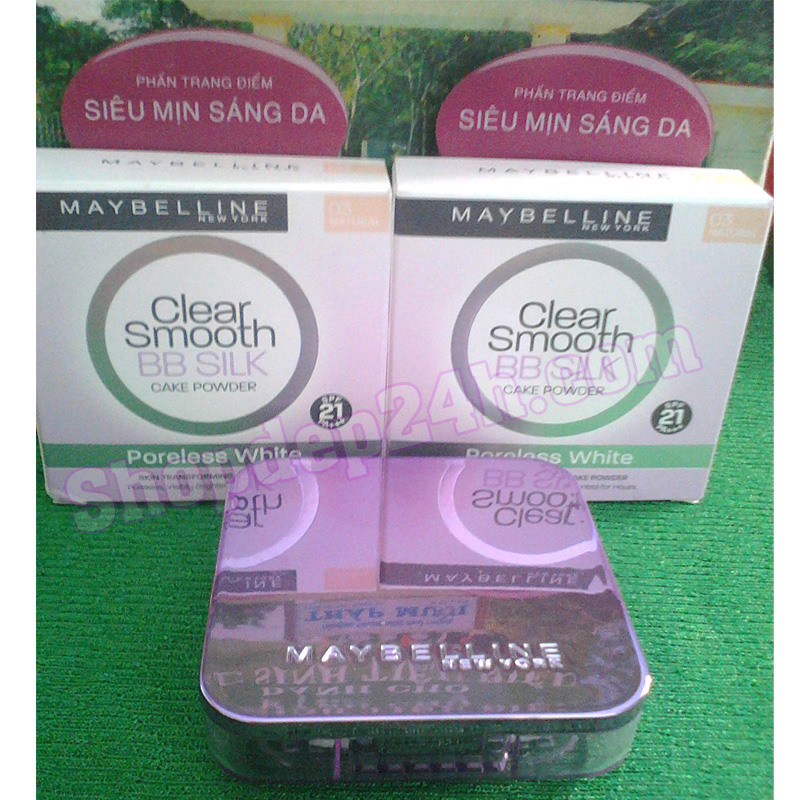 [Maybelline] Clear Smooth BB Silk Poreless White Phấn trang điểm Siêu Mịn Sáng Da