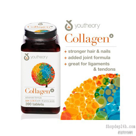 [Youtheory TM] Collagen Youtheory Type 1 2 & 3 390 Viên Của Mỹ-Collagen Không Biến Tính