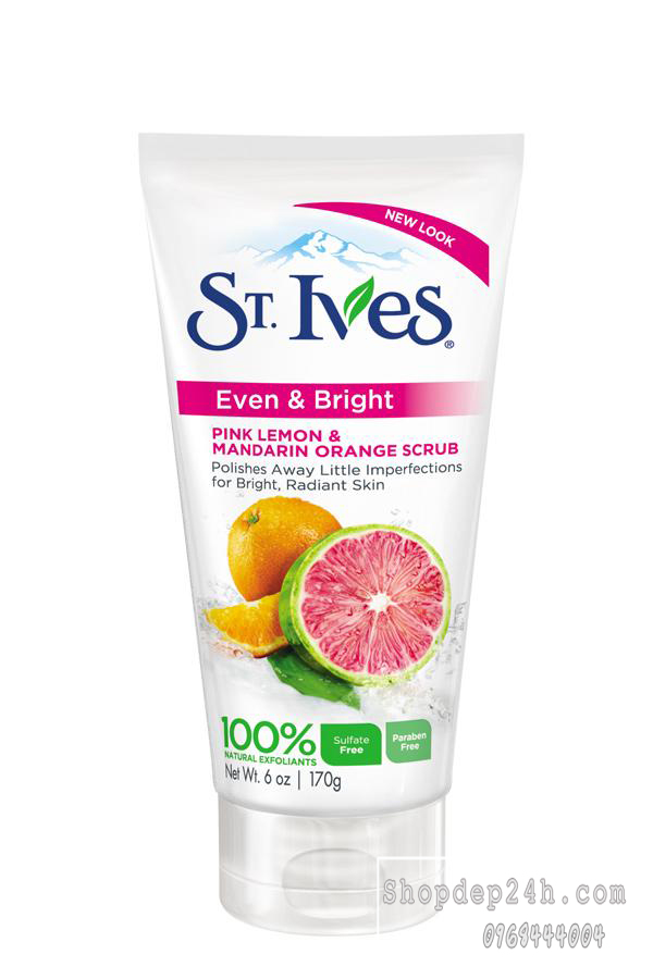 [St’Ives] Sữa rửa mặt tẩy tế bào chết St’Ives Even Bright Pink Lemon & Mandarin Orange Scrub 170g