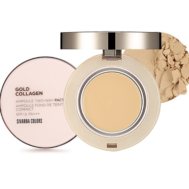 [Sivanna] Phấn phủ Sivanna Colors Gold Collagen Powder Ampoule Two way Pact spf 15 PA+++ HF675